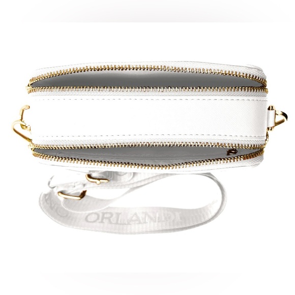 Valentino Orlandi Logo Double Zip Camera Bag w/Adjustable Strap White - Picture 3 of 4